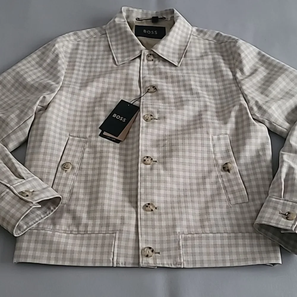 Hugo Boss Heston Checked Water Repellent Men's Jacket Light Beige 40R
